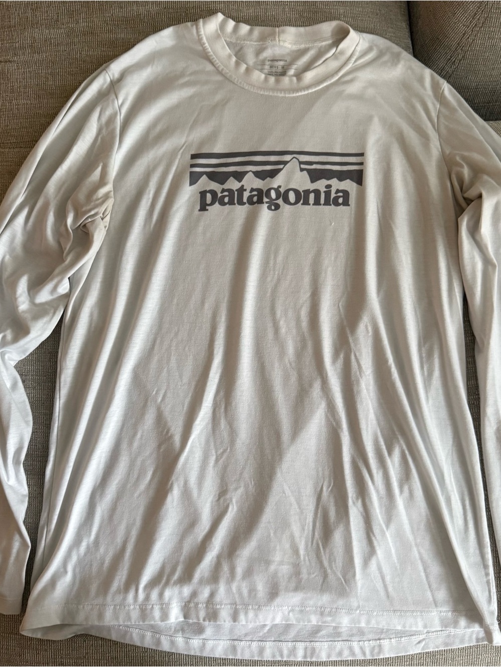 Patagonia White Long Sleeve Tee with Gray Logo